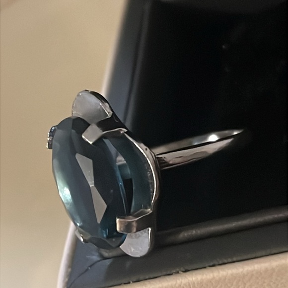 Vintage Art Deco Sterling Silver Blue Sapphire Gemstone Floral Ring - Picture 5 of 16